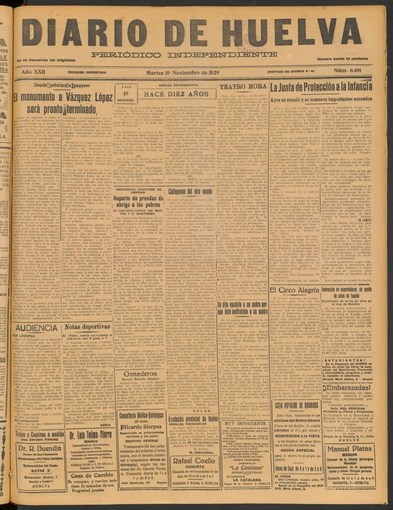 Miniatura de Diario de Huelva : periódico independiente del 19 de noviembre de 1929