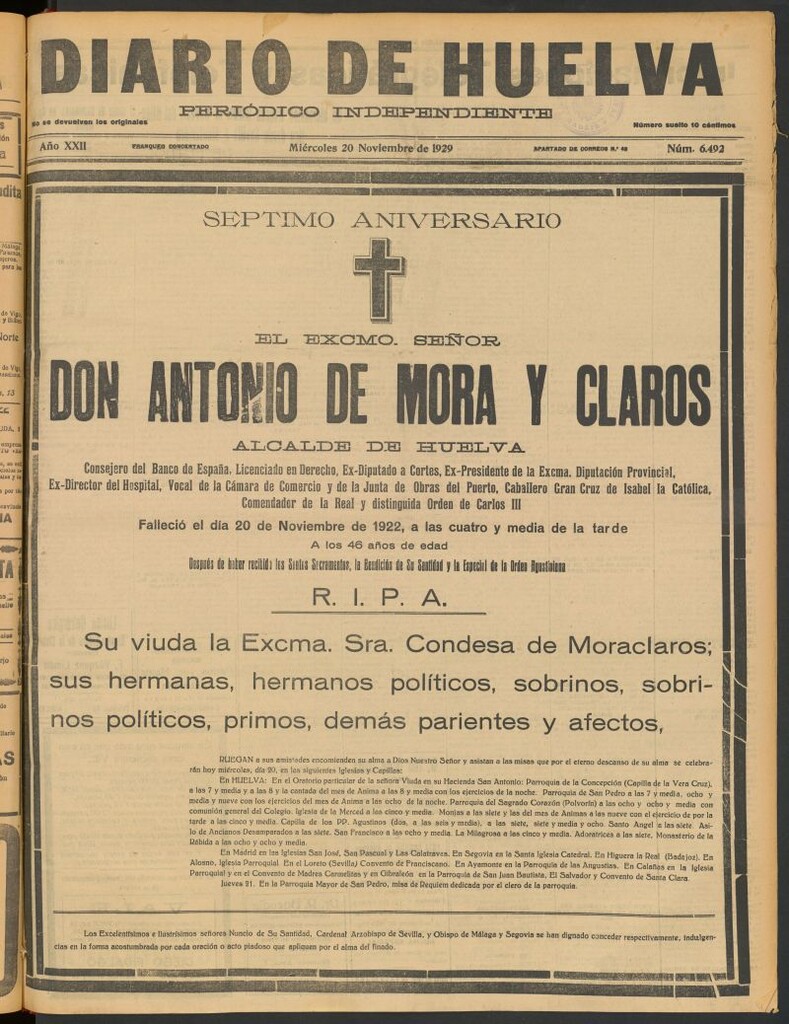Miniatura de Diario de Huelva : periódico independiente del 20 de noviembre de 1929