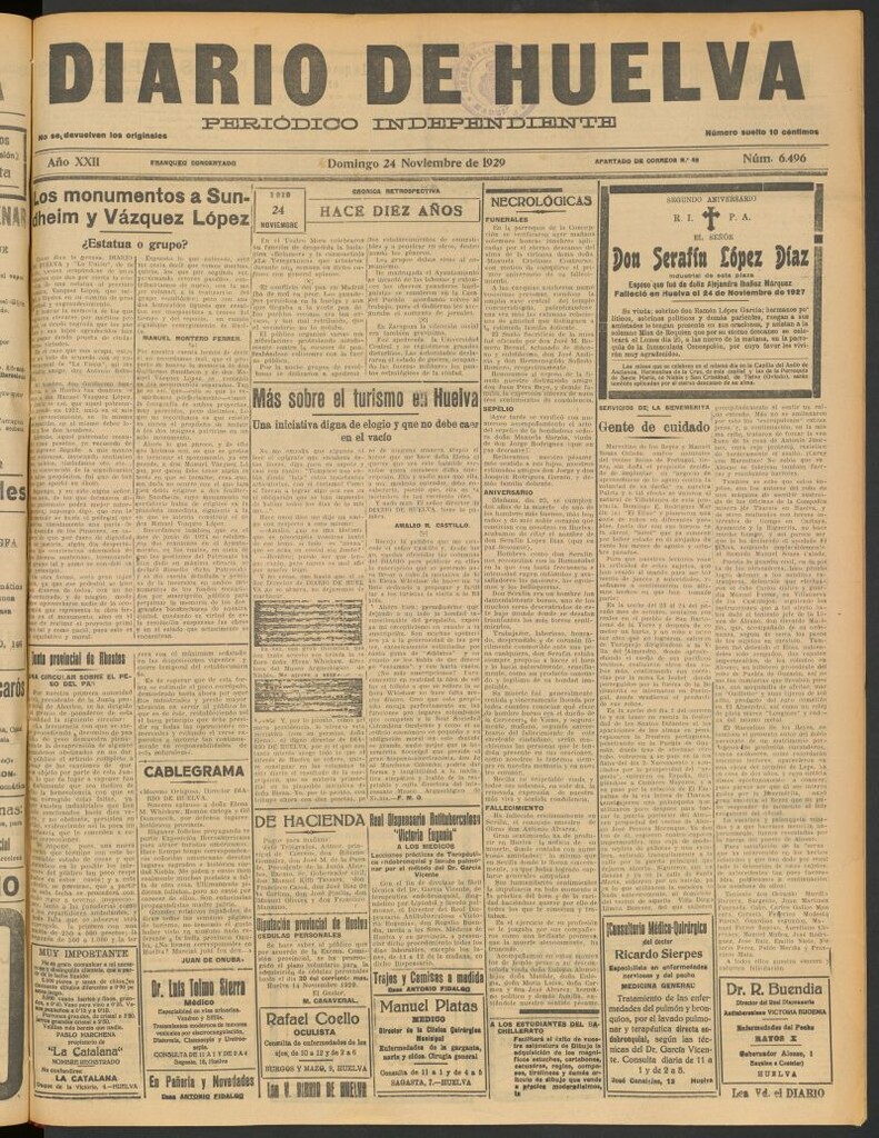 Miniatura de Diario de Huelva : periódico independiente del 24 de noviembre de 1929