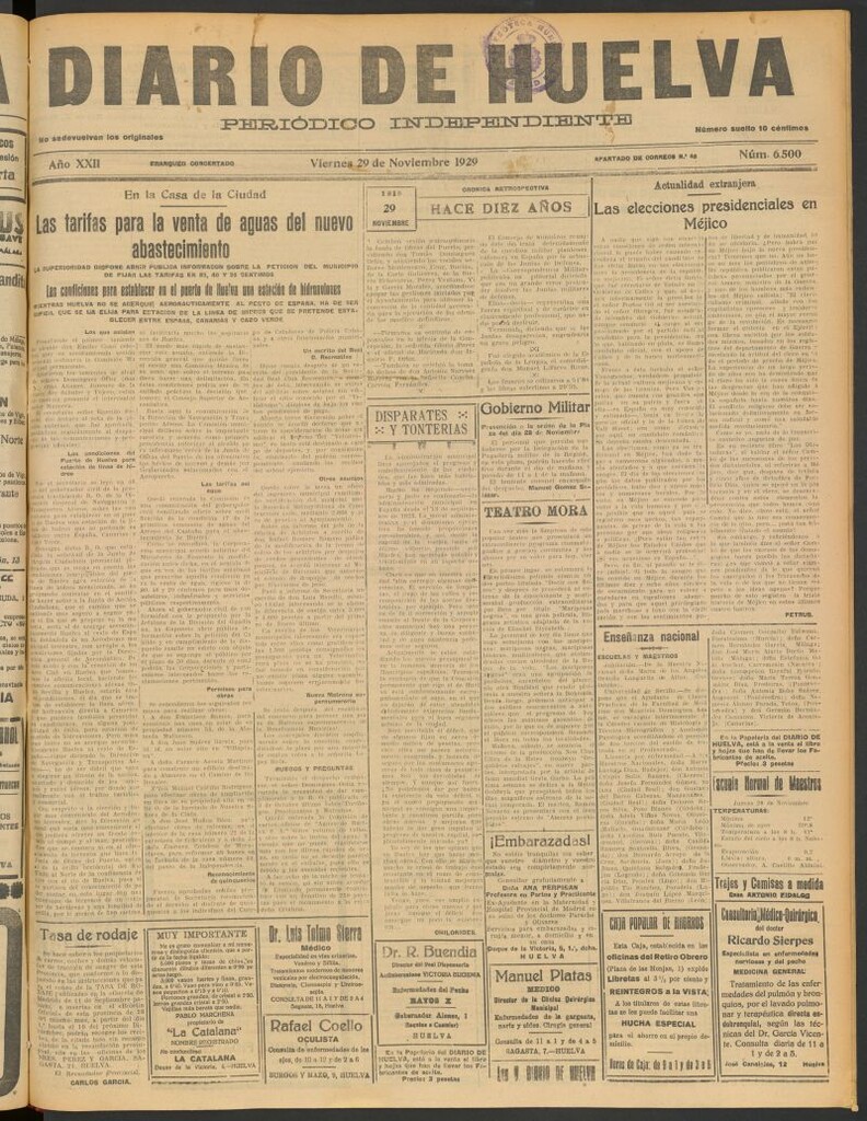 Miniatura de Diario de Huelva : periódico independiente del 29 de noviembre de 1929