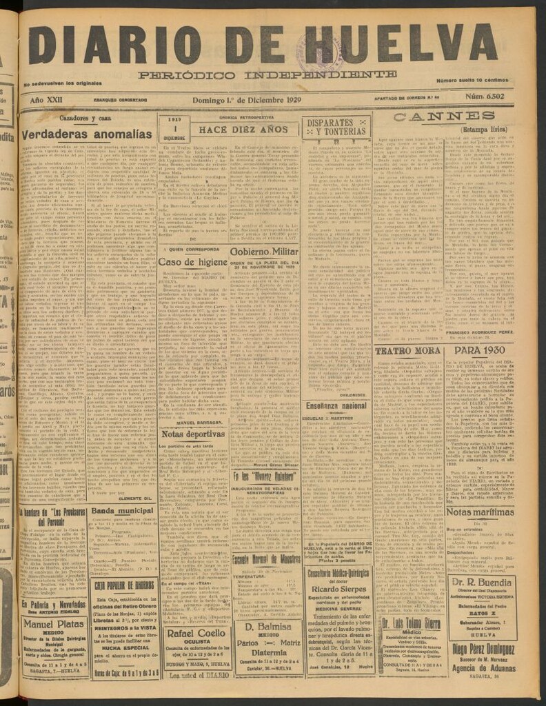 Miniatura de Diario de Huelva : periódico independiente del 1 de diciembre de 1929
