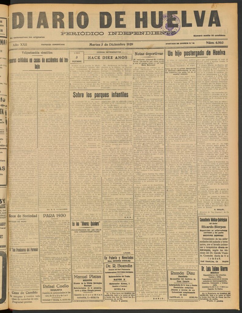 Miniatura de Diario de Huelva : periódico independiente del 3 de diciembre de 1929