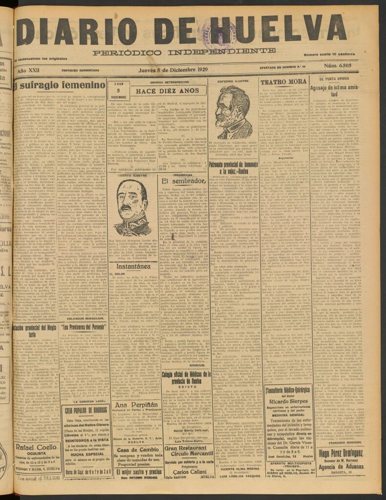 Miniatura de Diario de Huelva : periódico independiente del 5 de diciembre de 1929
