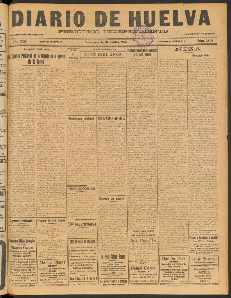 Miniatura de Diario de Huelva : periódico independiente del 6 de diciembre de 1929