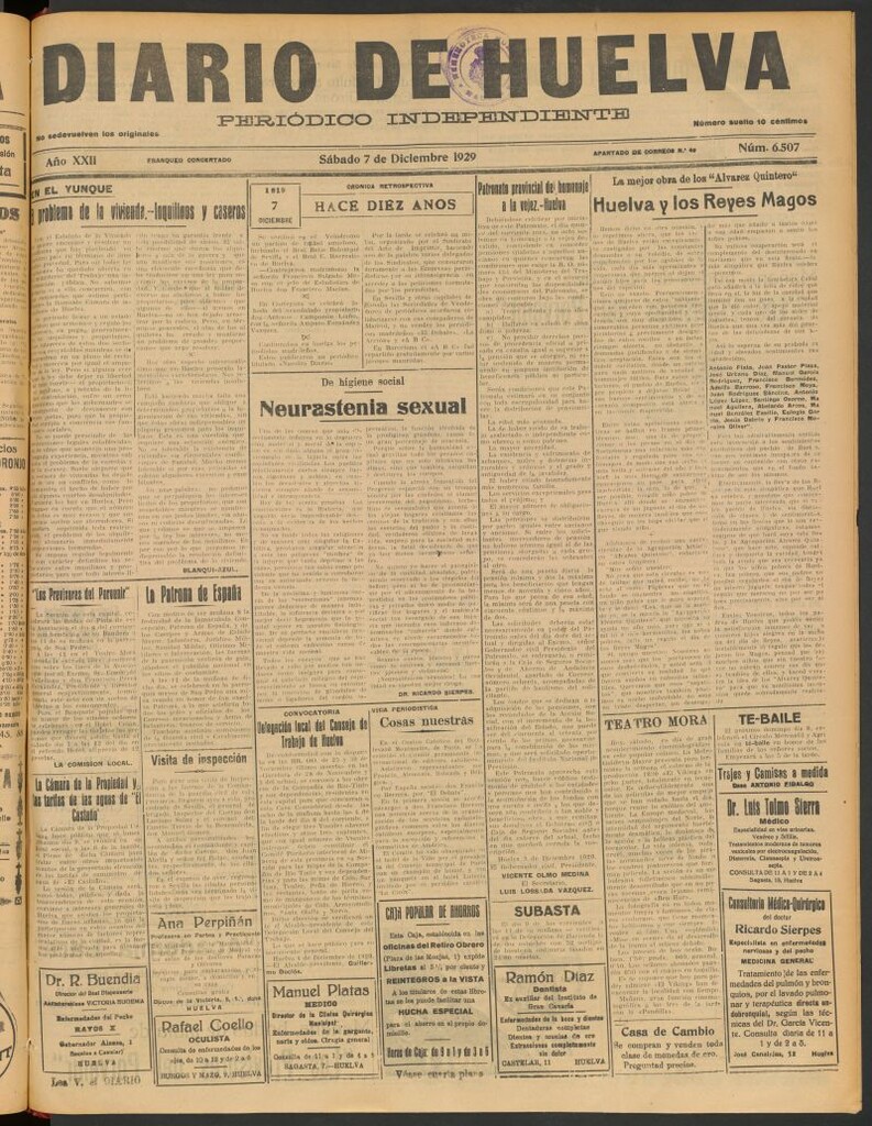 Miniatura de Diario de Huelva : periódico independiente del 7 de diciembre de 1929
