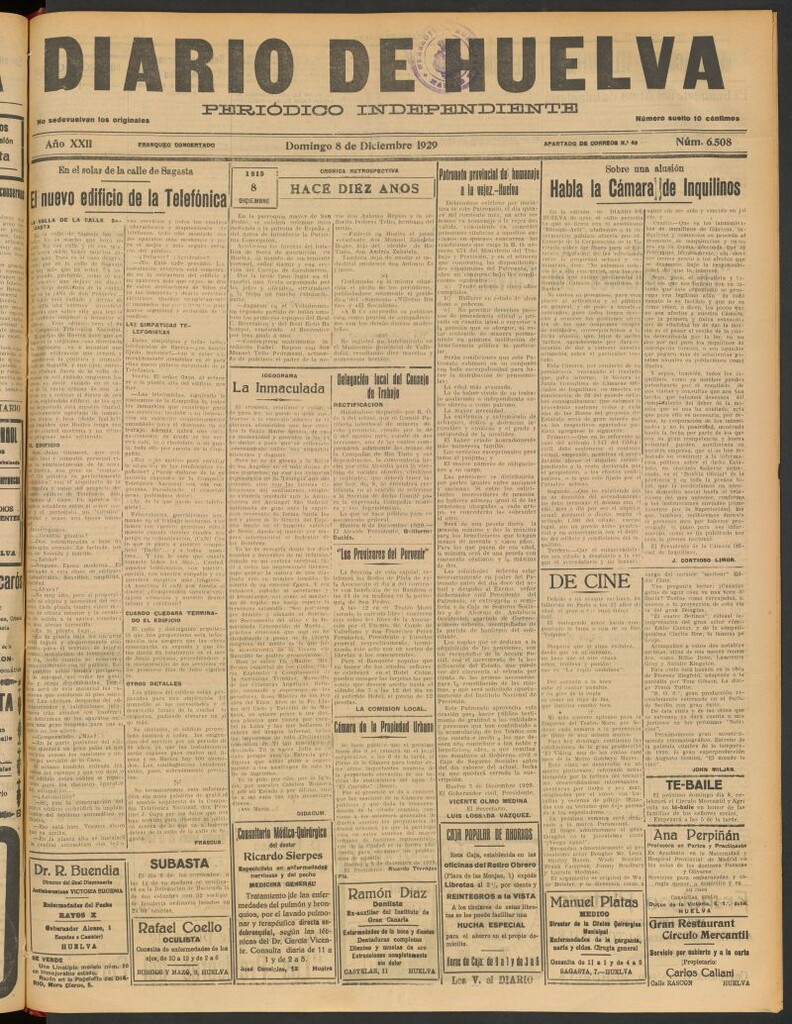 Miniatura de Diario de Huelva : periódico independiente del 8 de diciembre de 1929