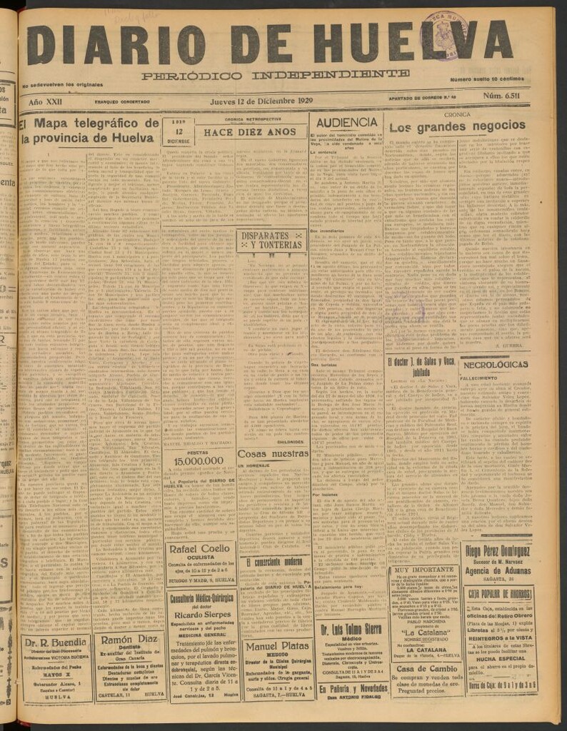 Miniatura de Diario de Huelva : periódico independiente del 12 de diciembre de 1929