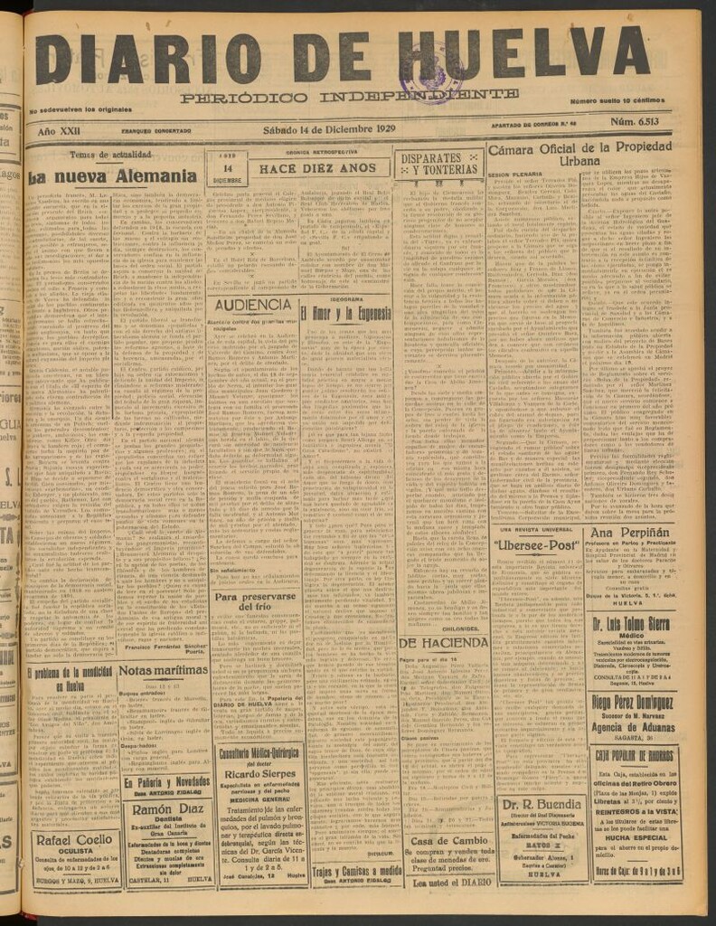 Miniatura de Diario de Huelva : periódico independiente del 14 de diciembre de 1929