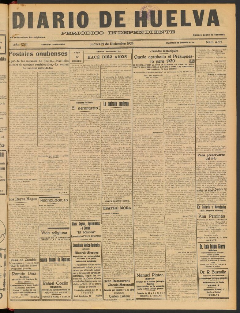 Miniatura de Diario de Huelva : periódico independiente del 19 de diciembre de 1929