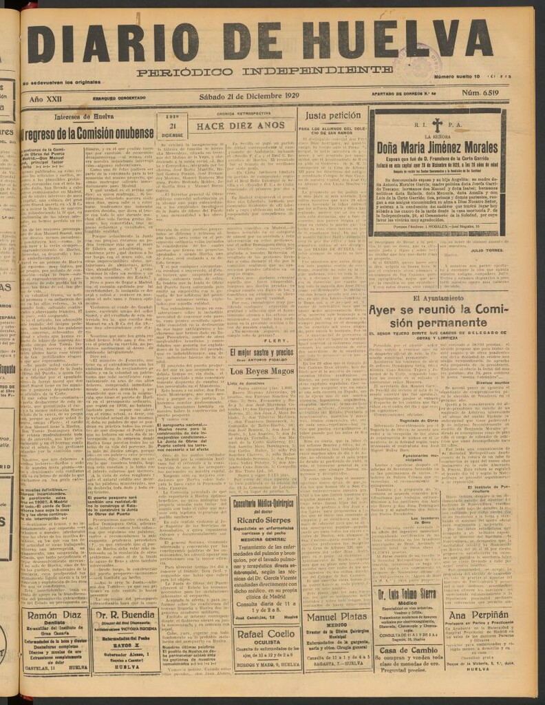 Miniatura de Diario de Huelva : periódico independiente del 21 de diciembre de 1929