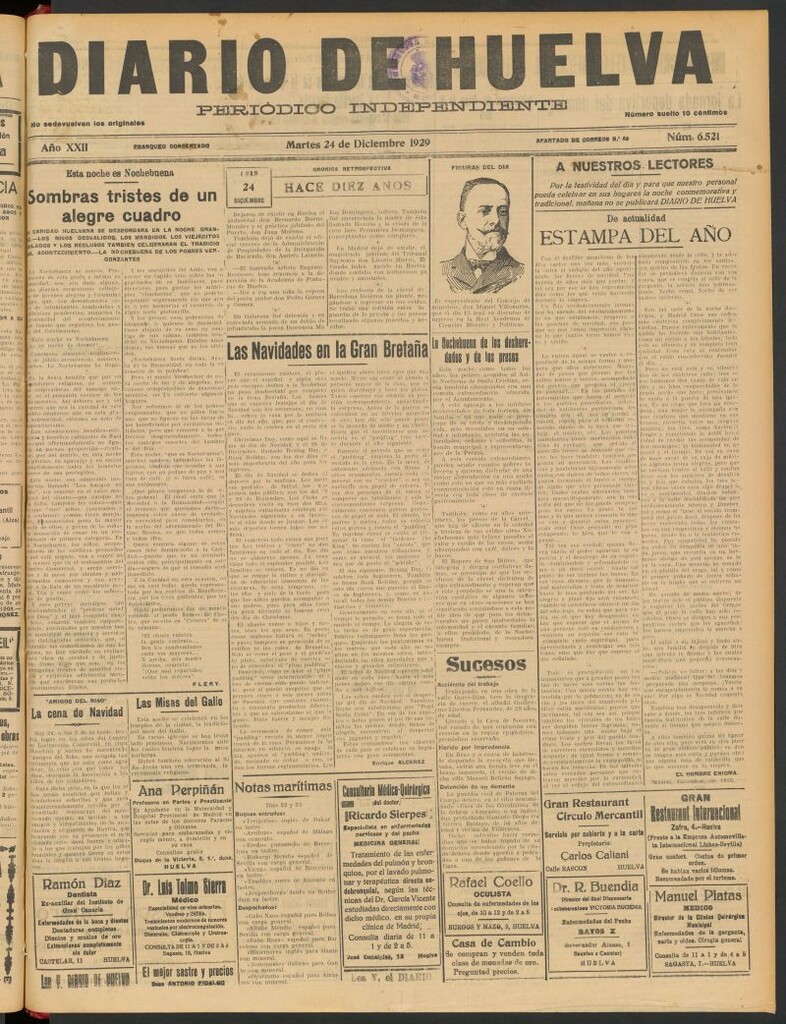 Miniatura de Diario de Huelva : periódico independiente del 24 de diciembre de 1929