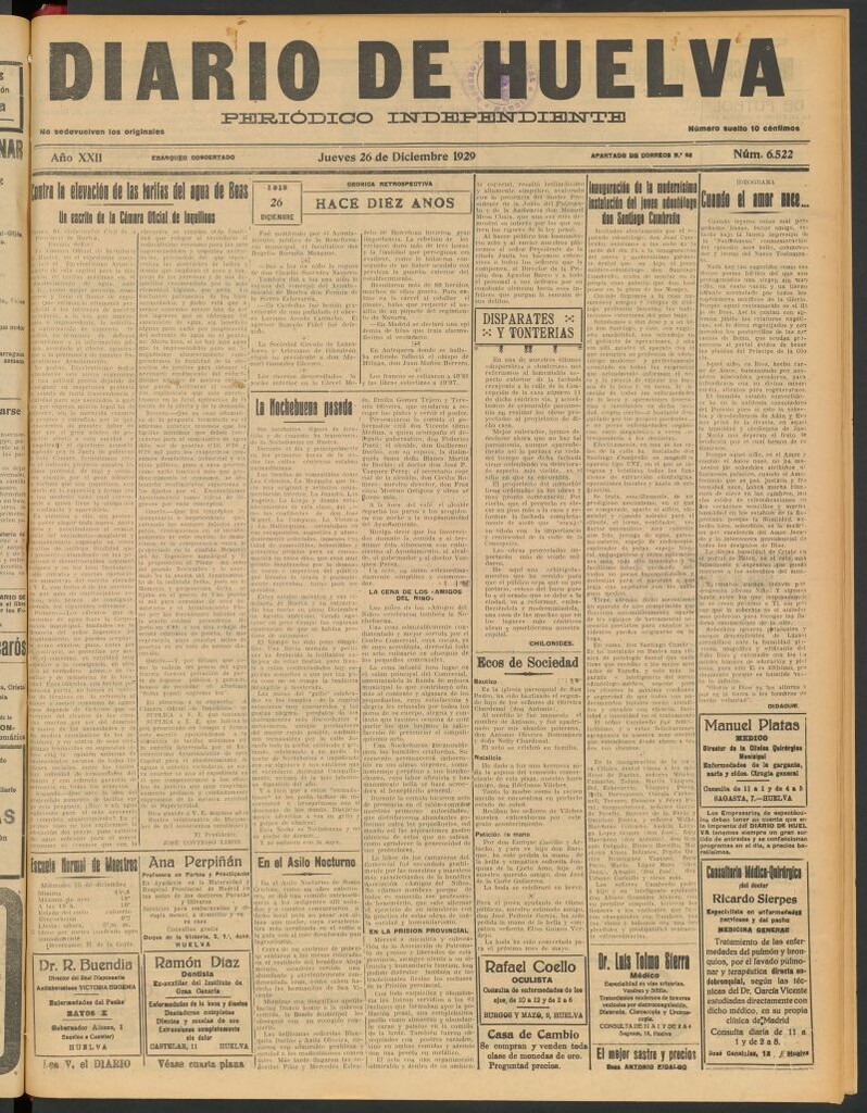 Miniatura de Diario de Huelva : periódico independiente del 26 de diciembre de 1929