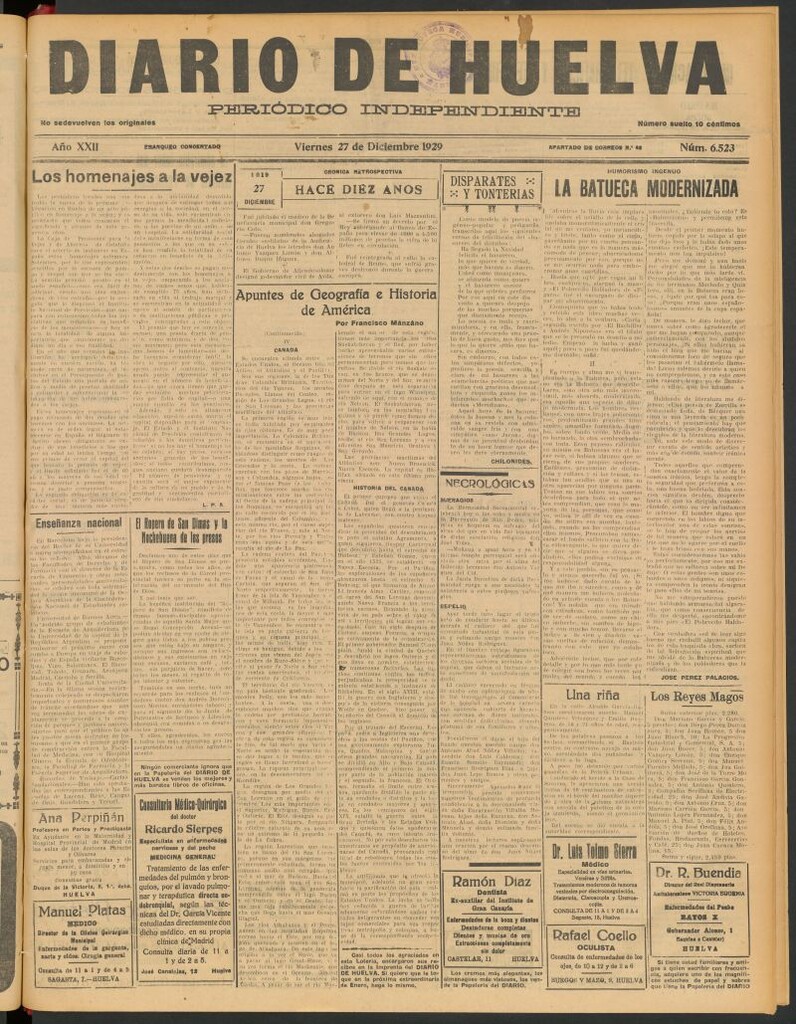 Miniatura de Diario de Huelva : periódico independiente del 27 de diciembre de 1929