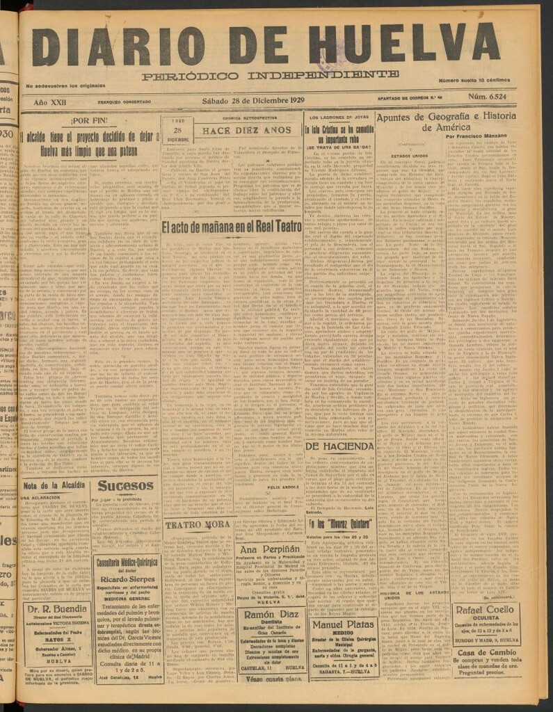Miniatura de Diario de Huelva : periódico independiente del 28 de diciembre de 1929