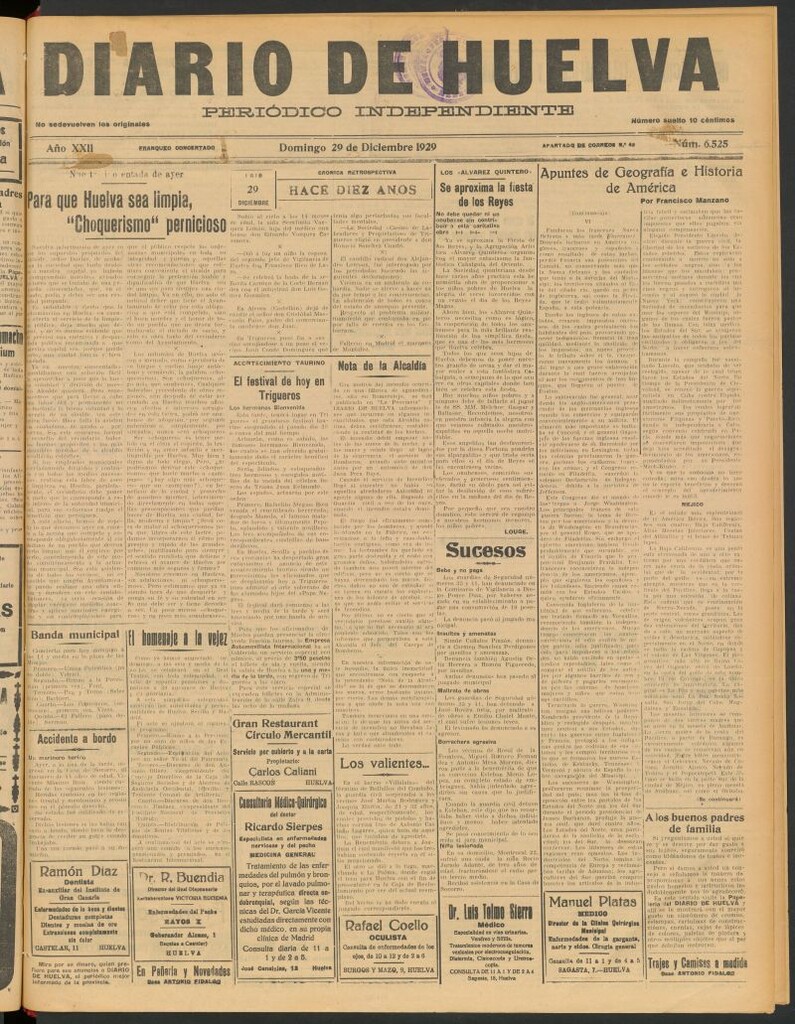 Miniatura de Diario de Huelva : periódico independiente del 29 de diciembre de 1929