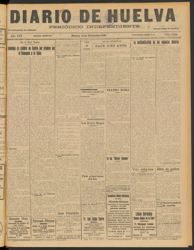 Miniatura de Diario de Huelva : periódico independiente del 31 de diciembre de 1929