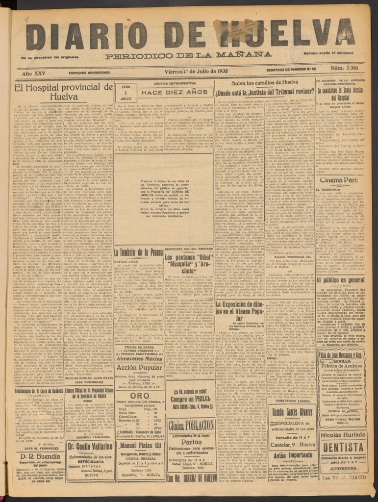 Miniatura de Diario de Huelva : periódico independiente del 1 de julio de 1932