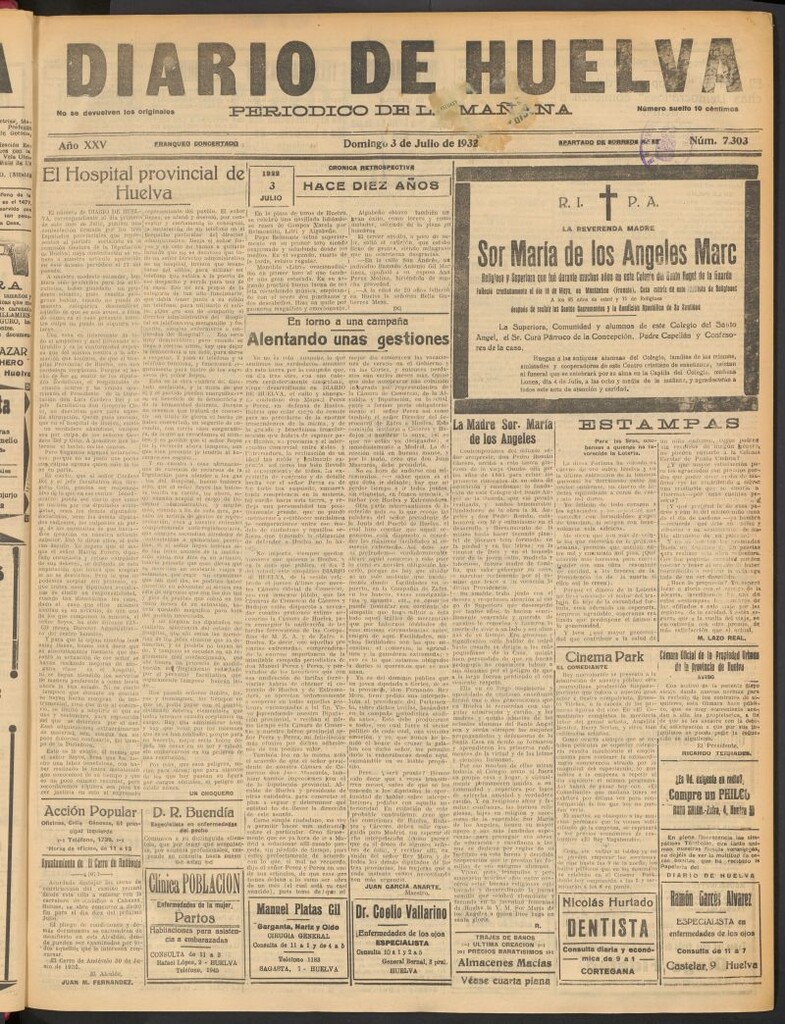 Miniatura de Diario de Huelva : periódico independiente del 3 de julio de 1932