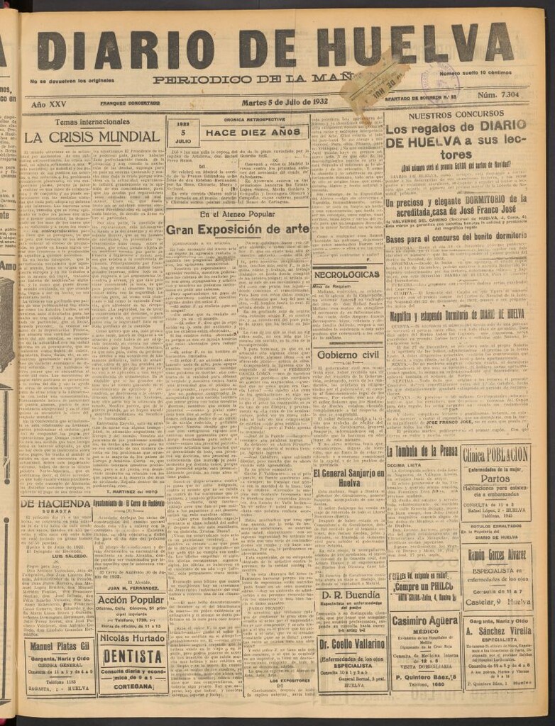 Miniatura de Diario de Huelva : periódico independiente del 5 de julio de 1932