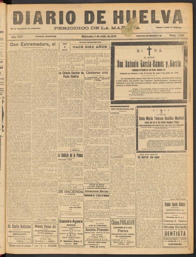 Miniatura de Diario de Huelva : periódico independiente del 6 de julio de 1932