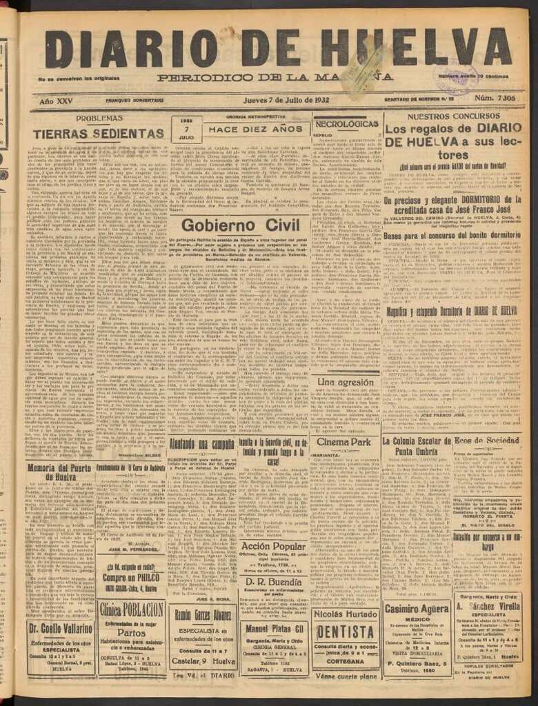 Miniatura de Diario de Huelva : periódico independiente del 7 de julio de 1932