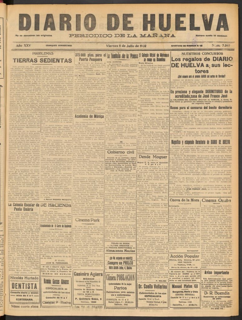 Miniatura de Diario de Huelva : periódico independiente del 8 de julio de 1932