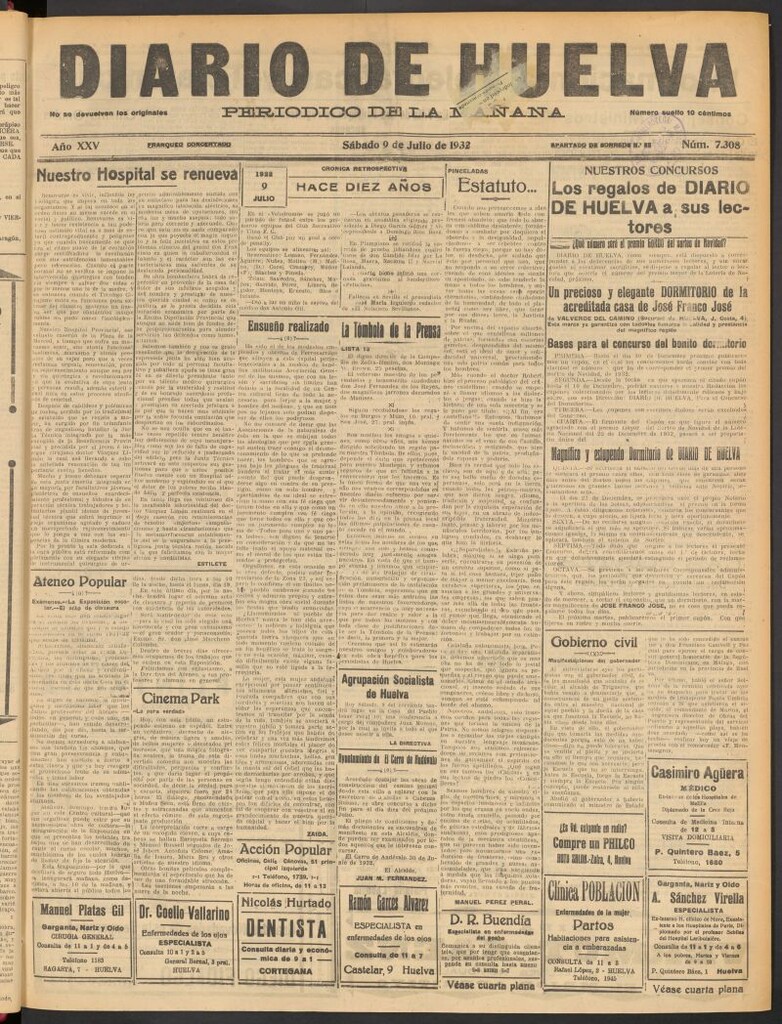 Miniatura de Diario de Huelva : periódico independiente del 9 de julio de 1932