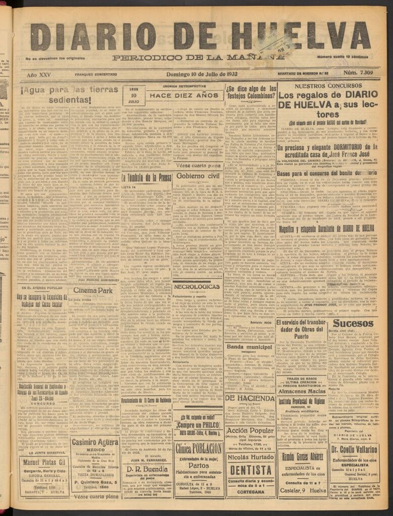 Miniatura de Diario de Huelva : periódico independiente del 10 de julio de 1932