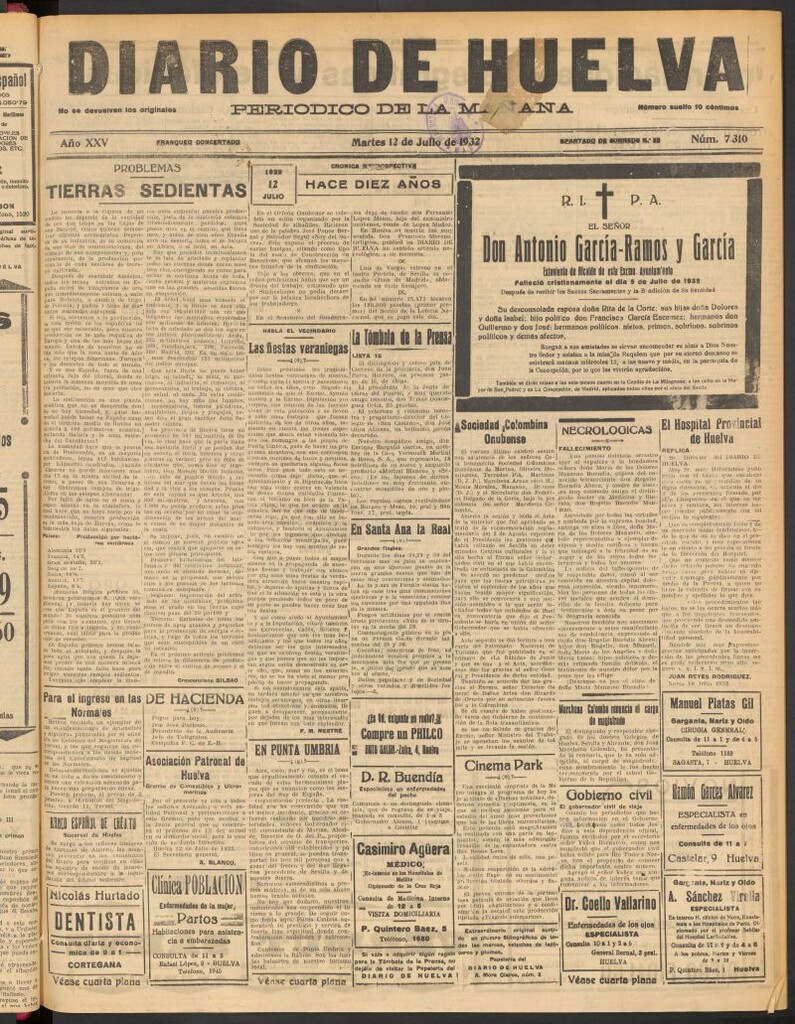 Miniatura de Diario de Huelva : periódico independiente del 12 de julio de 1932