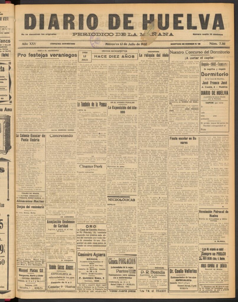 Miniatura de Diario de Huelva : periódico independiente del 13 de julio de 1932