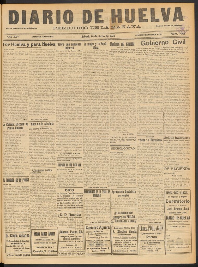 Miniatura de Diario de Huelva : periódico independiente del 16 de julio de 1932