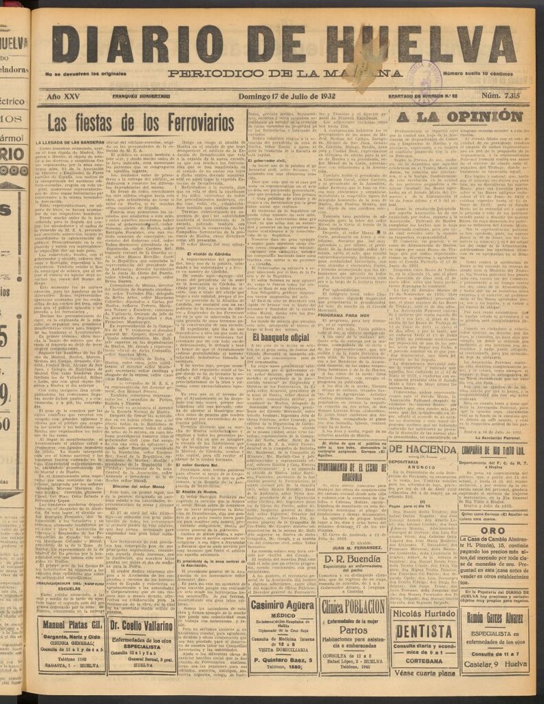 Miniatura de Diario de Huelva : periódico independiente del 17 de julio de 1932