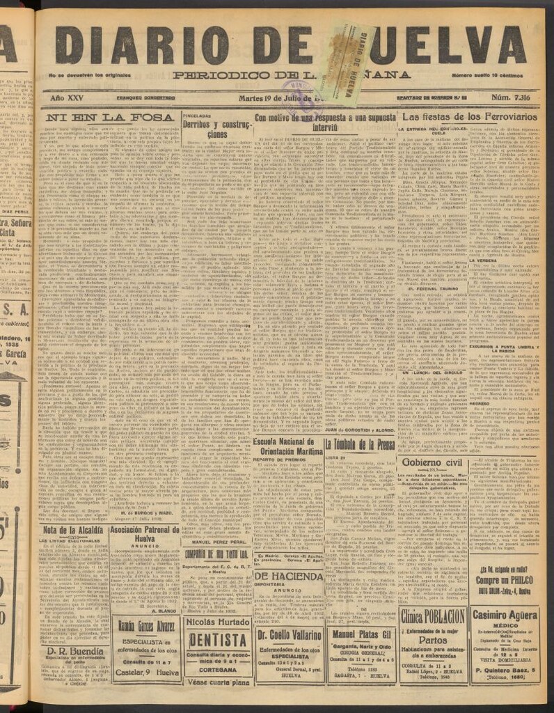 Miniatura de Diario de Huelva : periódico independiente del 19 de julio de 1932