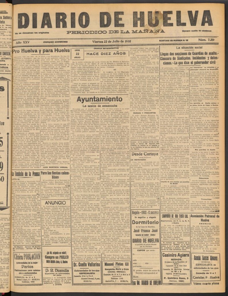 Miniatura de Diario de Huelva : periódico independiente del 22 de julio de 1932
