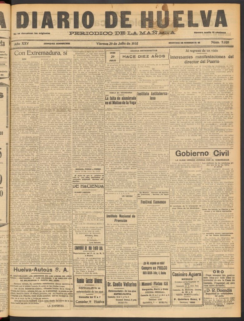 Miniatura de Diario de Huelva : periódico independiente del 29 de julio de 1932