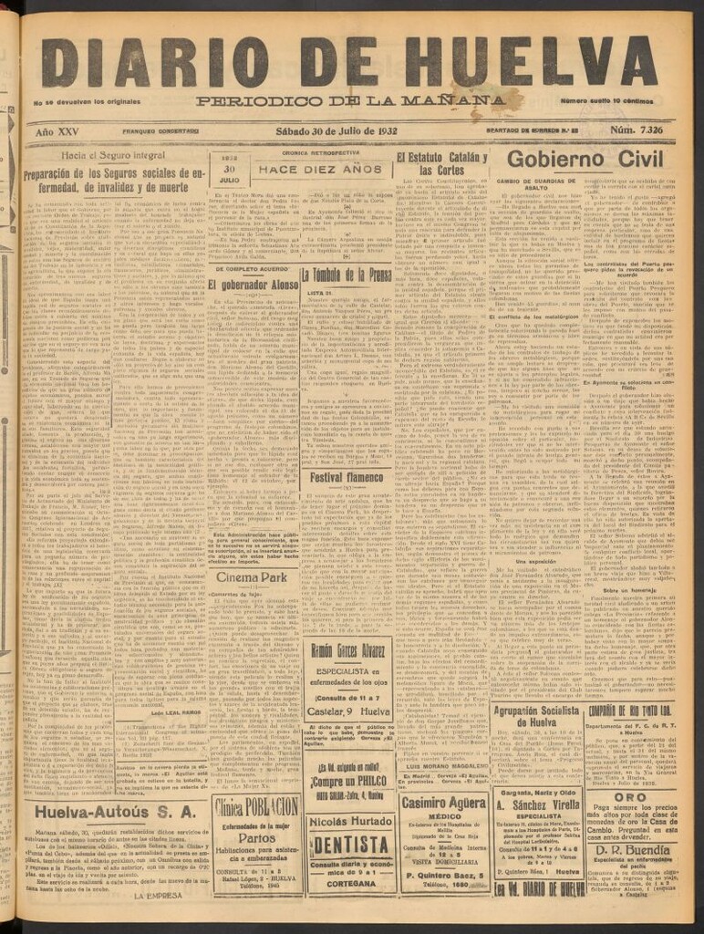 Miniatura de Diario de Huelva : periódico independiente del 30 de julio de 1932