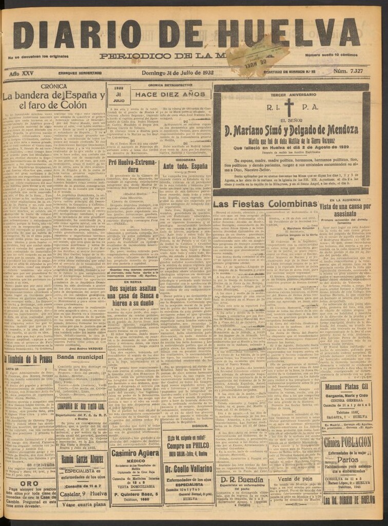 Miniatura de Diario de Huelva : periódico independiente del 31 de julio de 1932