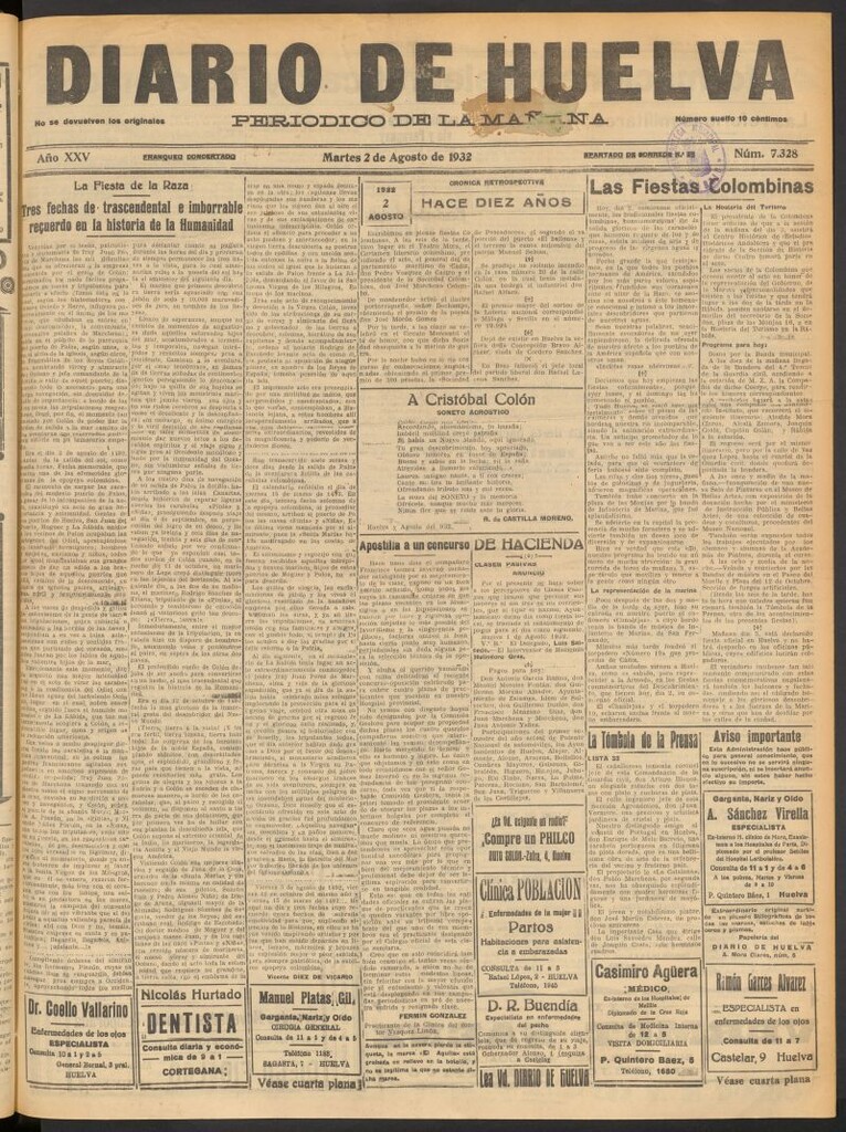 Miniatura de Diario de Huelva : periódico independiente del 2 de agosto de 1932