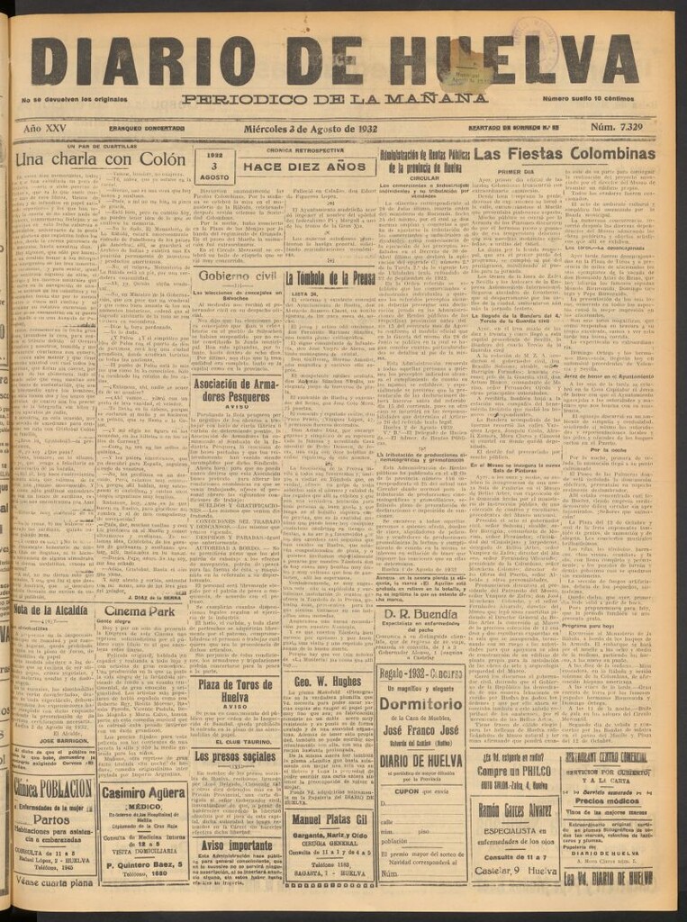 Miniatura de Diario de Huelva : periódico independiente del 3 de agosto de 1932