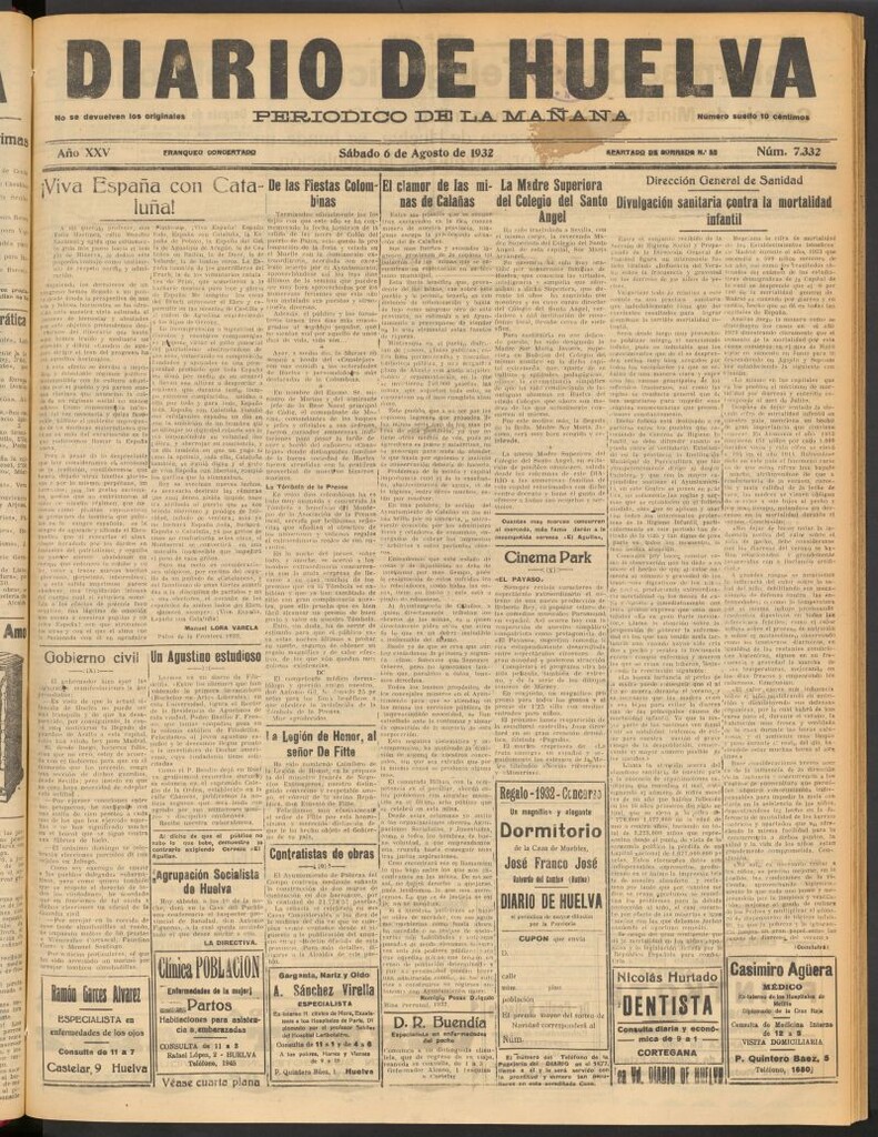 Miniatura de Diario de Huelva : periódico independiente del 6 de agosto de 1932