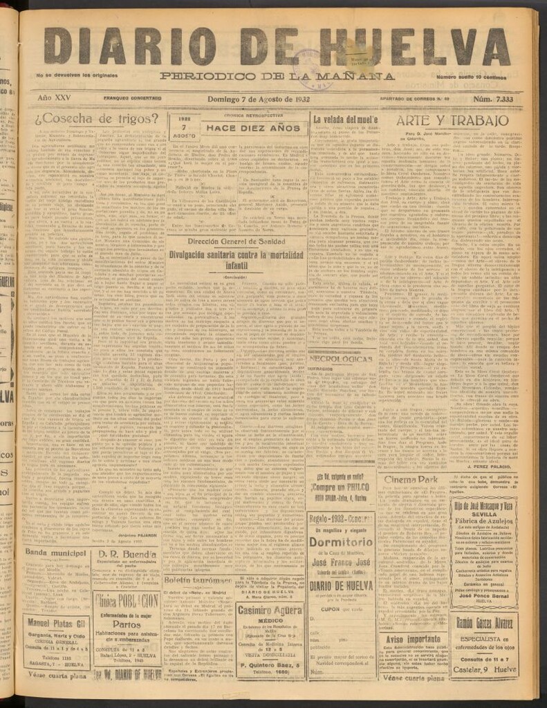 Miniatura de Diario de Huelva : periódico independiente del 7 de agosto de 1932