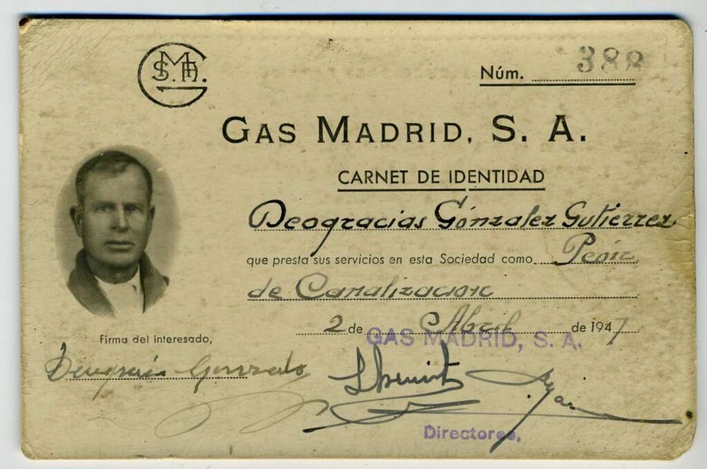 Miniatura de Carnet de trabajador de Gas Madrid de Deogracias González