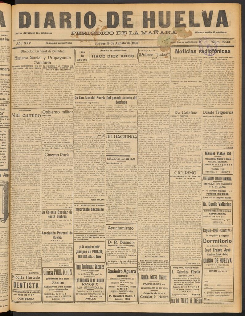 Miniatura de Diario de Huelva : periódico independiente del 18 de agosto de 1932
