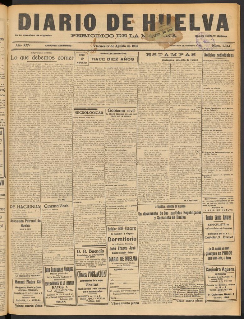 Miniatura de Diario de Huelva : periódico independiente del 19 de agosto de 1932