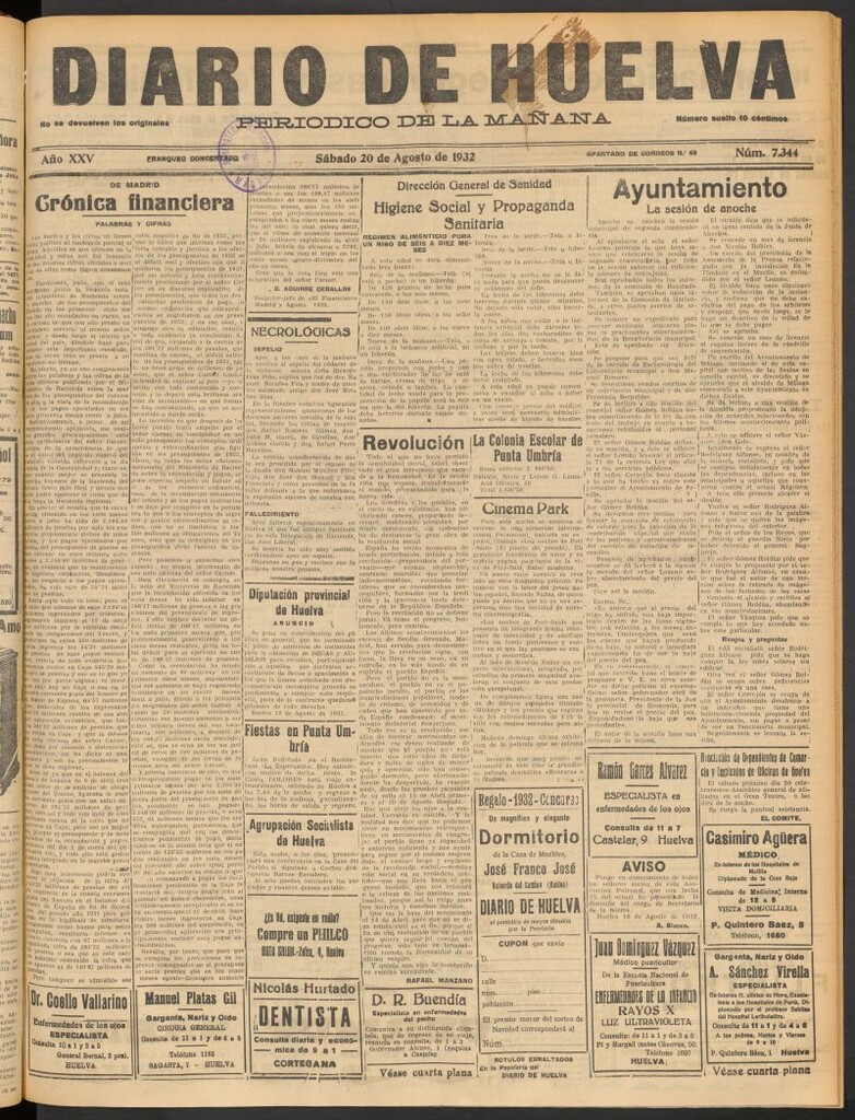 Miniatura de Diario de Huelva : periódico independiente del 20 de agosto de 1932