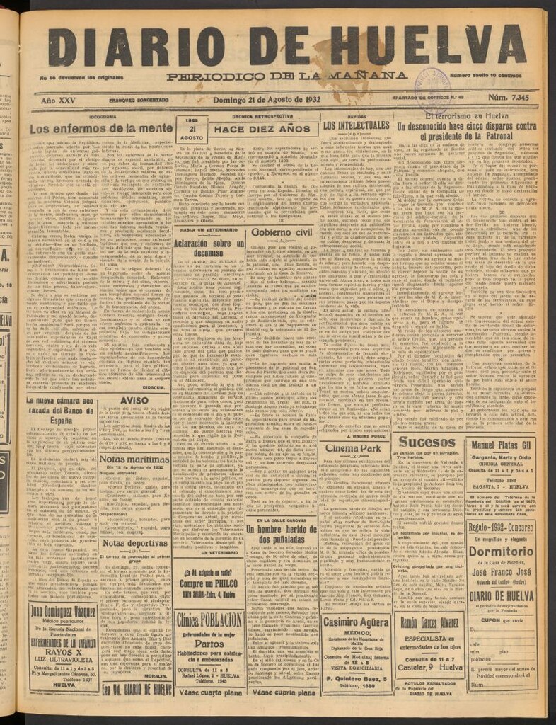 Miniatura de Diario de Huelva : periódico independiente del 21 de agosto de 1932