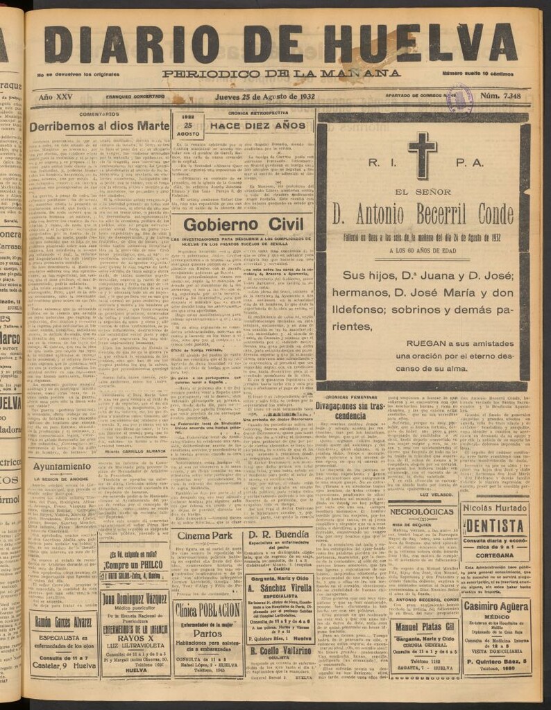 Miniatura de Diario de Huelva : periódico independiente del 25 de agosto de 1932