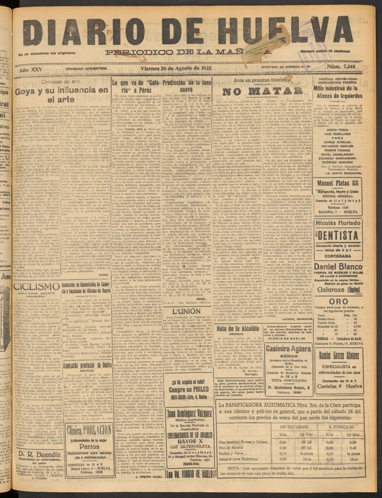 Miniatura de Diario de Huelva : periódico independiente del 26 de agosto de 1932