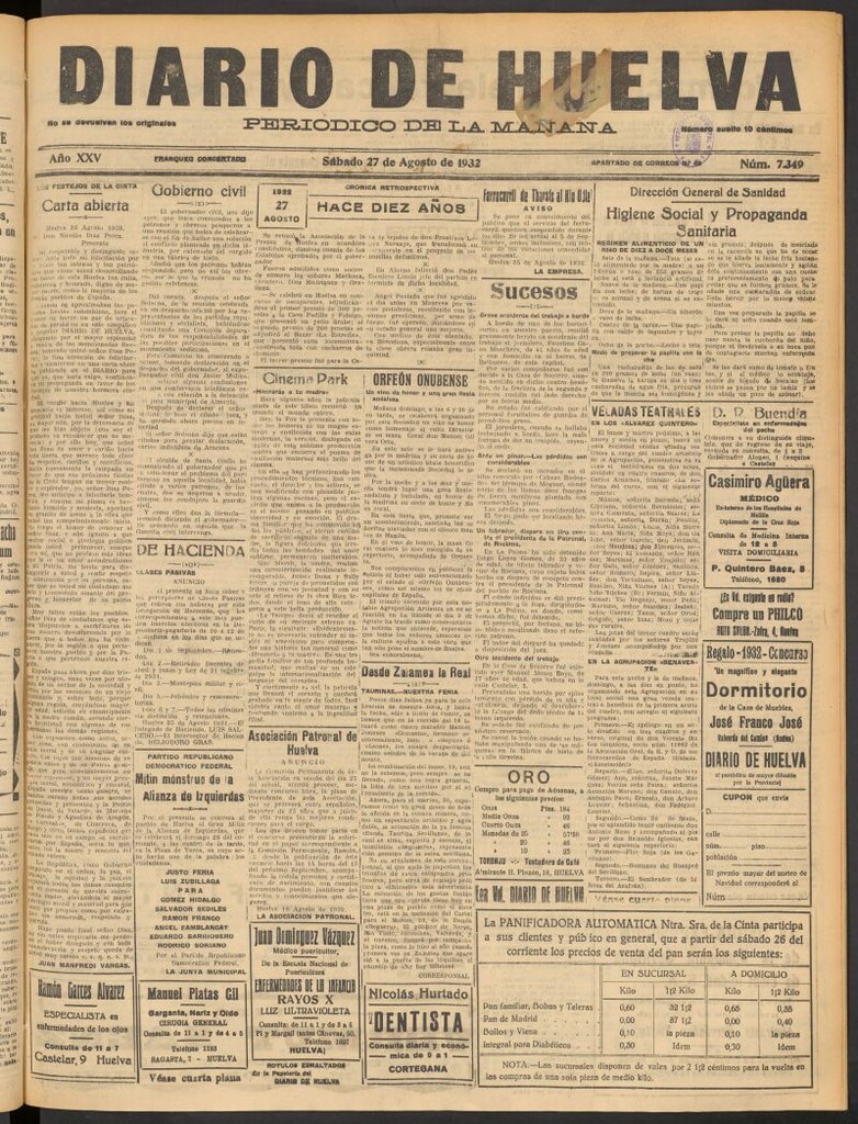 Miniatura de Diario de Huelva : periódico independiente del 27 de agosto de 1932