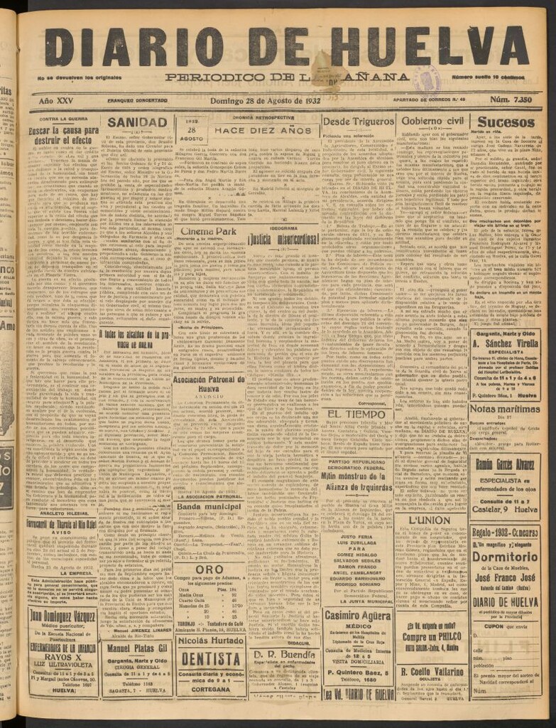 Miniatura de Diario de Huelva : periódico independiente del 28 de agosto de 1932